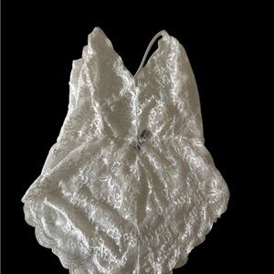 Cream Lace Chemise with Plunging Neckline
